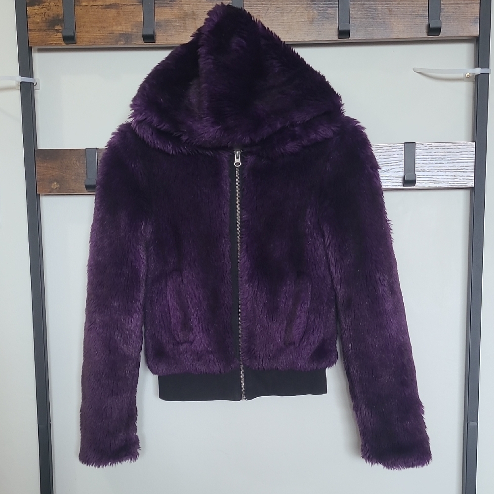 Purple Teddy Jacket with Plush Material and Bomber Style